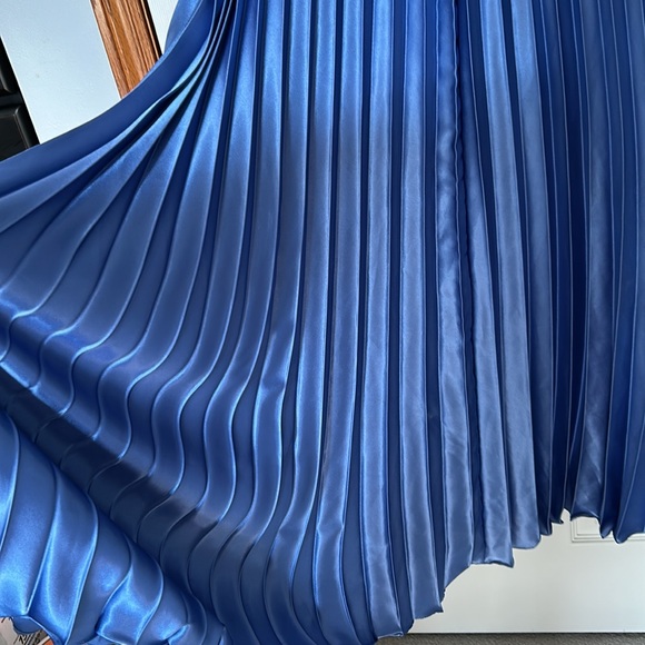 Riva Periwinkle Pleated Rhinestone and Bead Halter Gown - Picture 7 of 7